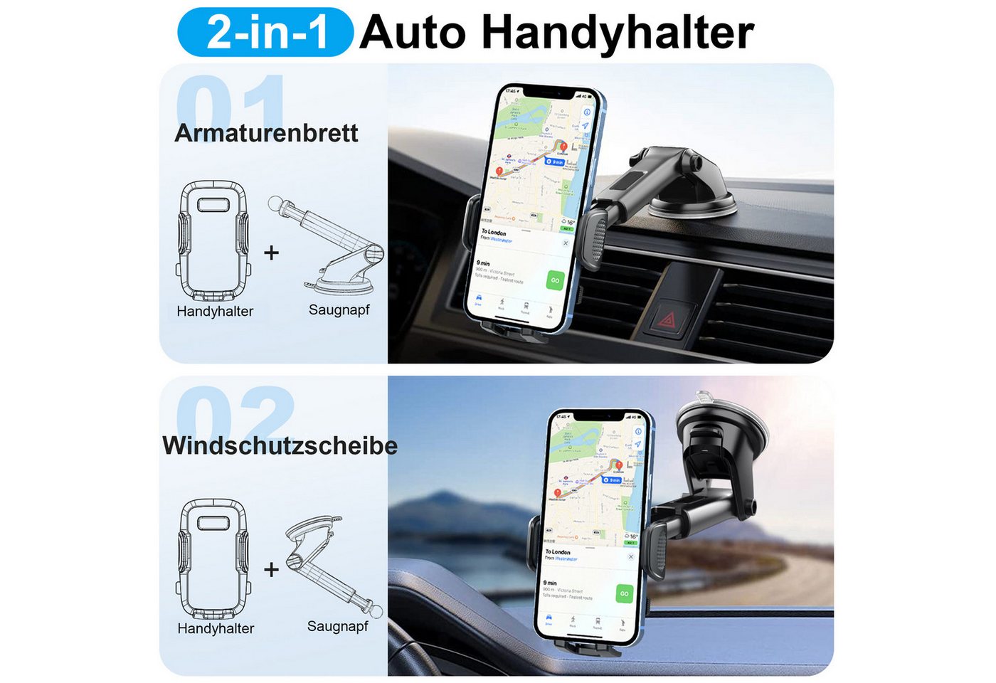 Mutig Smartphone-Halterung Handyhalterung Auto,Handy Autohalterung,Universal Handyhalterung, (bis 7 Zoll, 360° Drehbar Handyhalter,Autohalterung,Auto Handy-Halt – Bild 4 von 5