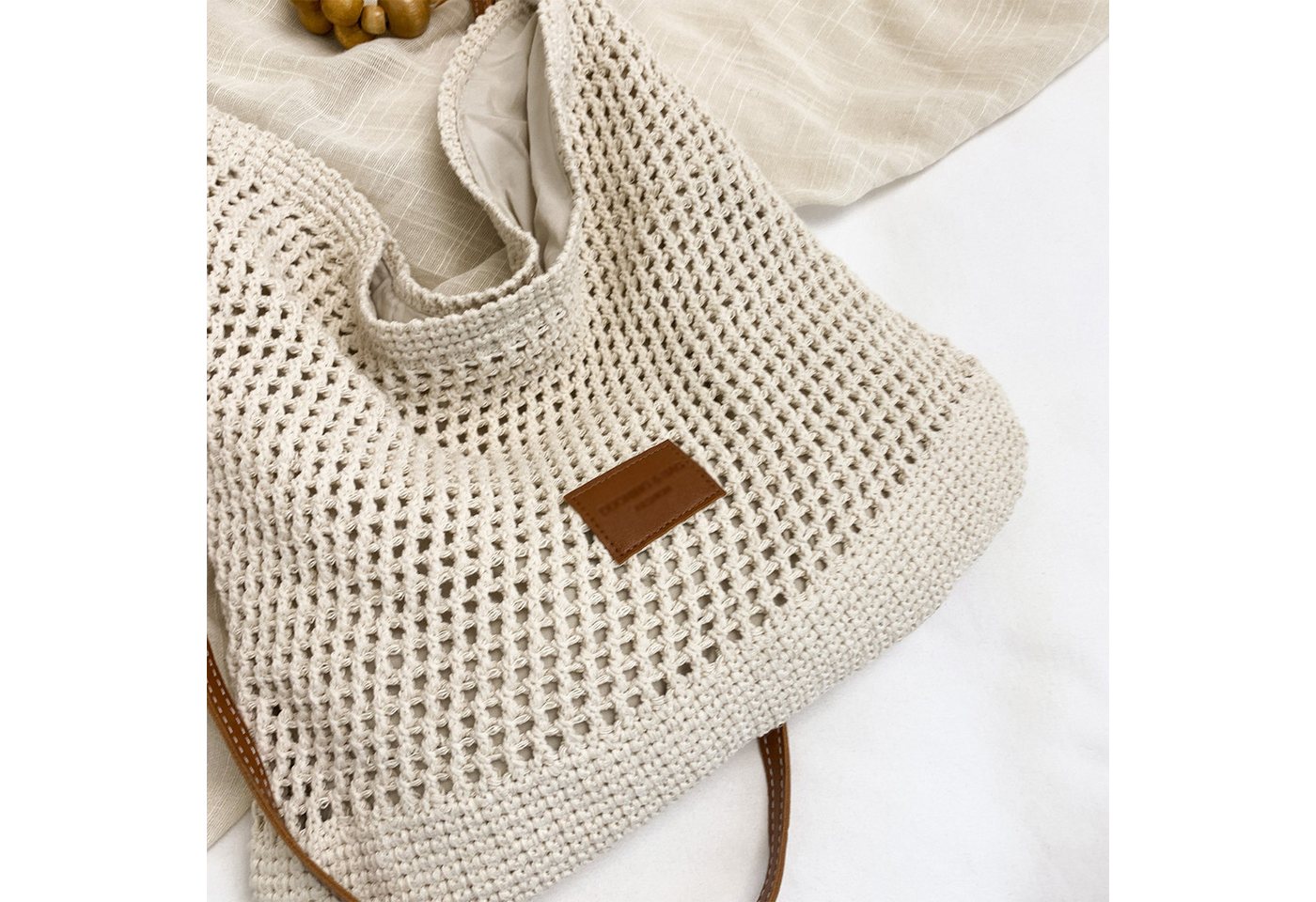 Mutig Strandtasche Boho Häkeltasche Damen, Strandtasche Sommer Shopper (Hobo Schultertasche, große Einkaufstasche), faltbare Reisetasche für Urlaub, Reise und F – Bild 5 von 5