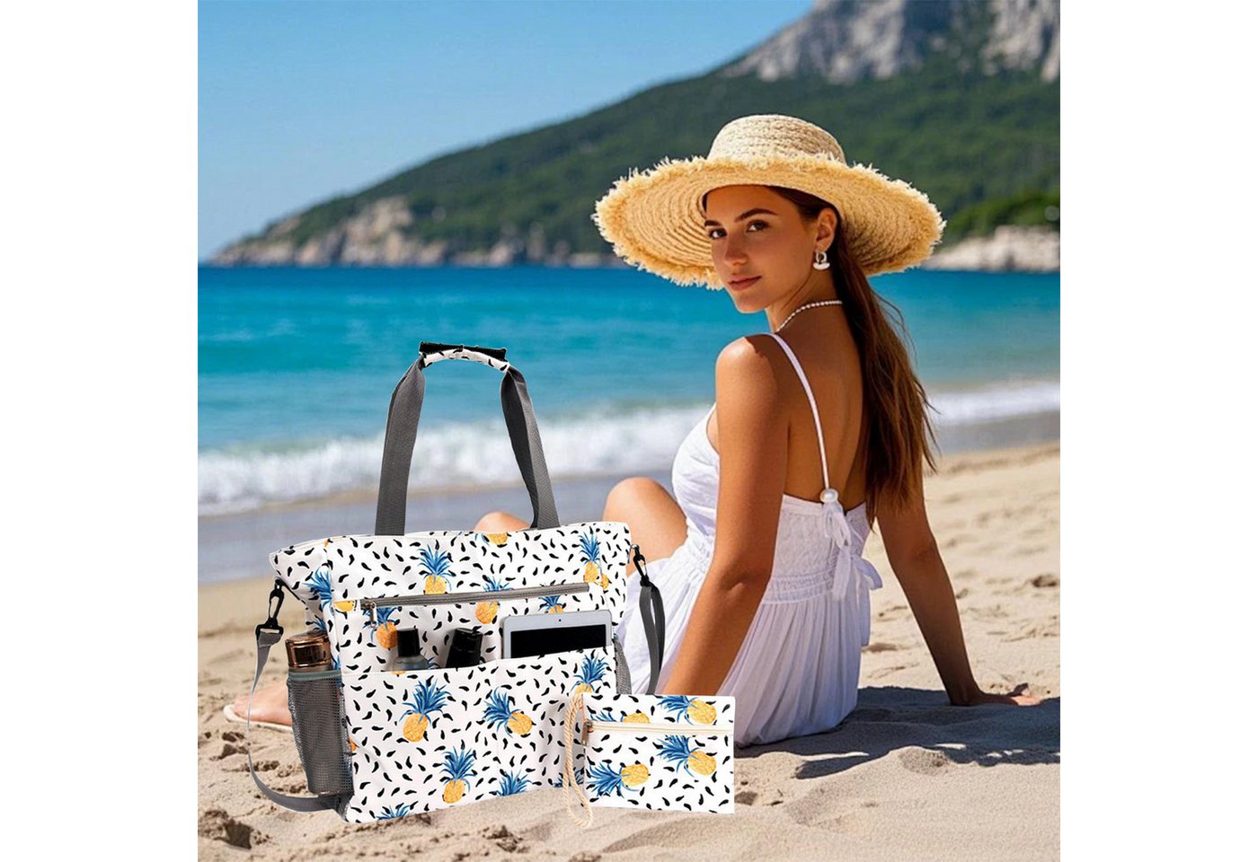 Mutig Strandtasche Große Strandtasche Damen mit Reißverschluss, Familie mit Kühlfach (Große Wasserdichte Strandtasche Damen, Shopper Tasche Handtasche Damen, XX – Bild 3 von 5