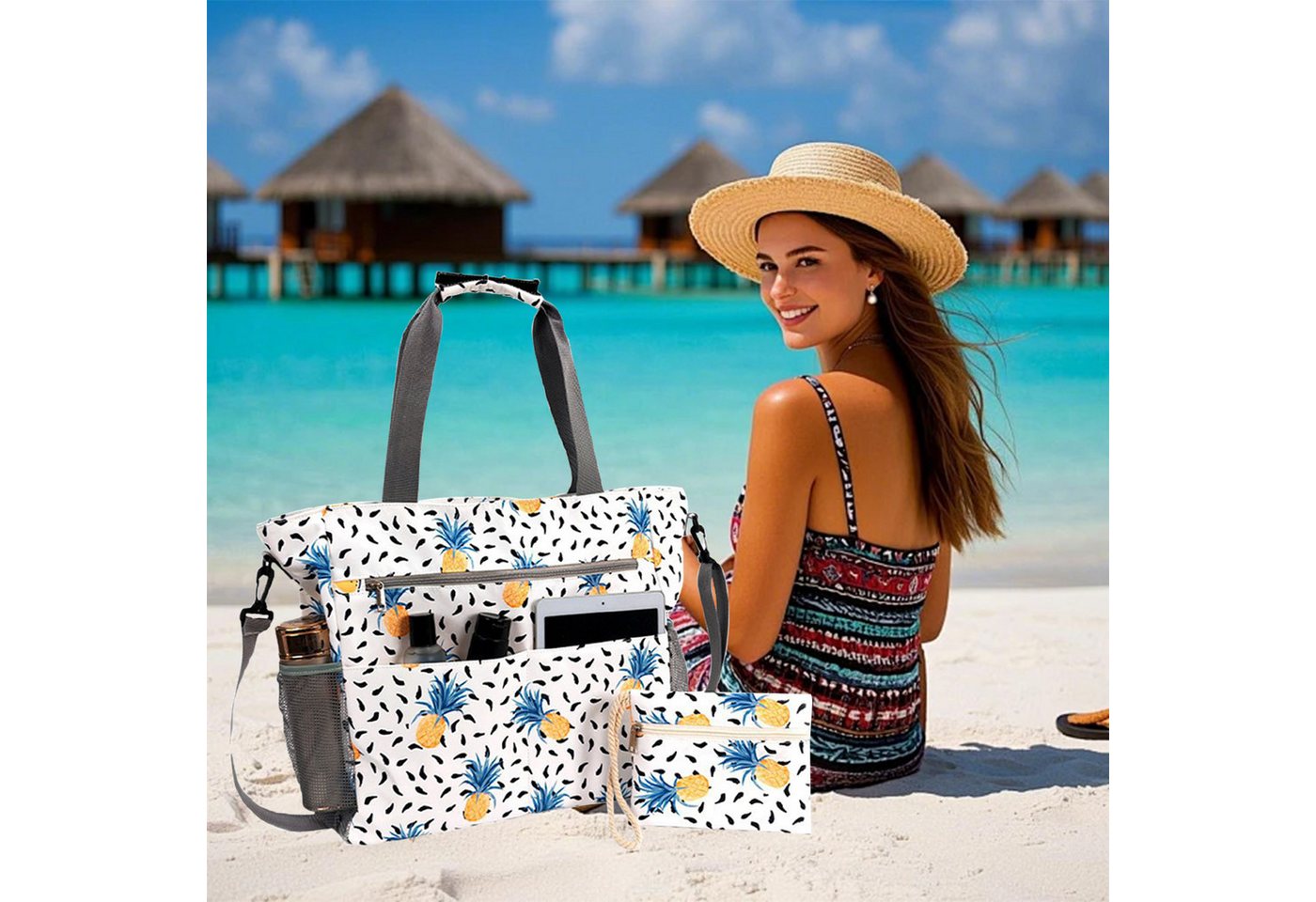 Mutig Strandtasche Große Strandtasche Damen mit Reißverschluss, Familie mit Kühlfach (Große Wasserdichte Strandtasche Damen, Shopper Tasche Handtasche Damen, XX – Bild 4 von 5