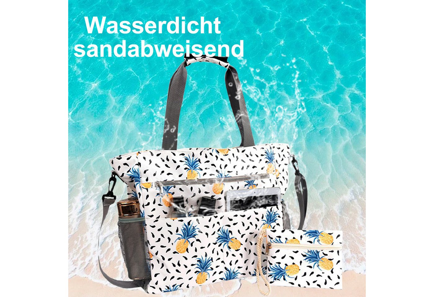 Mutig Strandtasche Große Strandtasche Damen mit Reißverschluss, Familie mit Kühlfach (Große Wasserdichte Strandtasche Damen, Shopper Tasche Handtasche Damen, XX – Bild 5 von 5