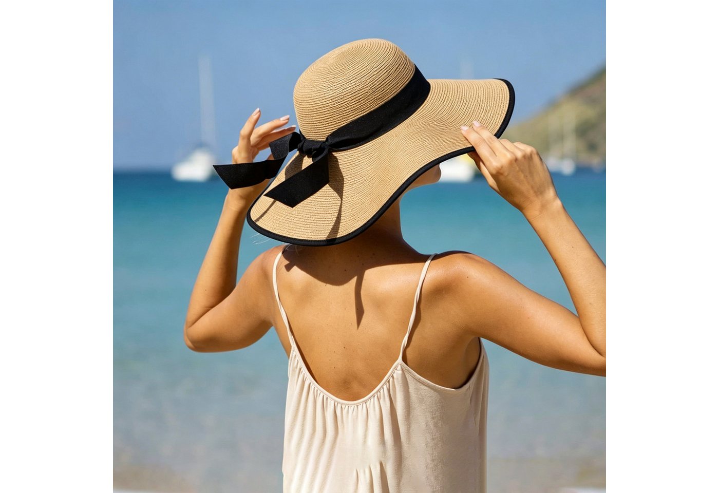 Mutig Strohhut Damen Breit Krempe Strohhut, Faltbarer Schutz Strandhut Sommerhut (Elegant Sommer Hut Sonnenhüte, Leicht, Atmungsaktiv) für Reisen Urlaub Strand – Bild 5 von 5
