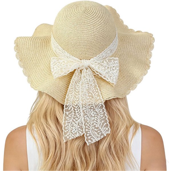 Mutig Strohhut Damen Sonnenhut Strohhut, Strandhut Sommerhut Faltbar Breiter Krempe (Eleganter Sonnenhut für Frauen, Leicht Atmungsaktiv) Sonnenschutz Hut für S