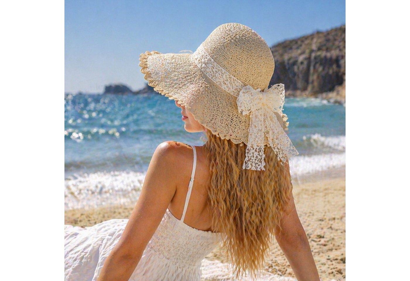 Mutig Strohhut Damen Sonnenhut Strohhut, Strandhut Sommerhut Faltbar Breiter Krempe (Eleganter Sonnenhut für Frauen, Leicht Atmungsaktiv) Sonnenschutz Hut für S – Bild 5 von 5