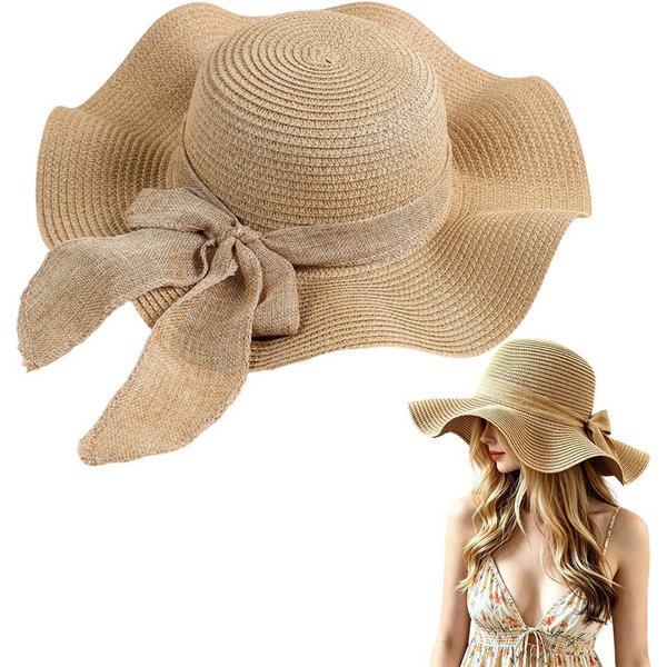Mutig Strohhut Damen Sonnenhut Strohhut, Faltbarer Strandhut Sommerhut mit Breiter (Krempe, Leicht Atmungsaktiv, Eleganter Sonnenhut für Frauen, Unisex Hut) für
