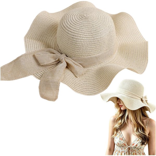 Mutig Strohhut Damen Sonnenhut Strohhut, Faltbarer Strandhut Sommerhut mit Breiter (Krempe, Leicht Atmungsaktiv, Eleganter Sonnenhut für Frauen, Unisex Hut) für