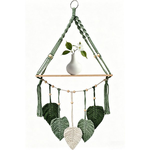 Mutig Wanddekoobjekt Makramee Holz Wandregal,Boho Hängeregal Wand Deko,Pflanzenregal (Hängeregal mit Baumwollseil für Boho Deko ( 40x90cm) , Wandregal Holz Rega
