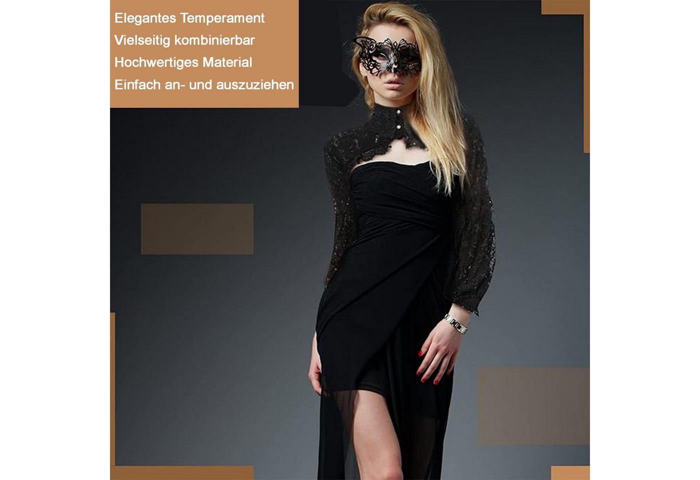 Mutig Wickelbluse Spitze Shrug Jäckchen, mit falschem Kragen und halbem Hemdblusenkragen (Damen Spitze Trachtenbluse, Spitze Bluse Damen Elegant Pullover Tops,  – Bild 3 von 5