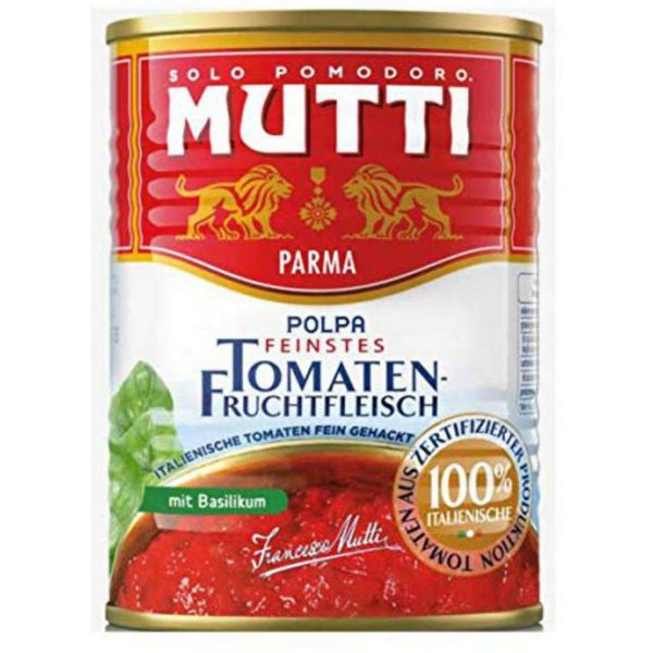 MUTTI Gemüsekonserve, Mutti Polpa Tomatenfruchtfleisch fein gehackt mit Basilikum 400g