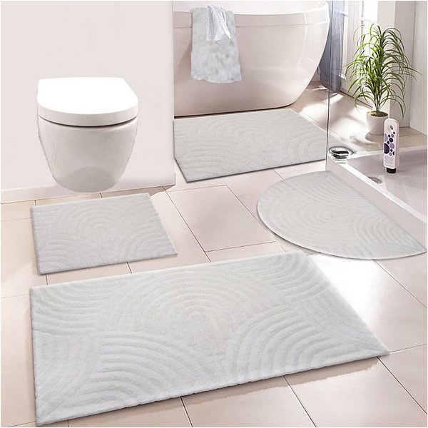 my home Badematte Juna, Badvorleger, Badezimmer Teppich, Zen, Scandi, Boho, Höhe 15 mm, rutschhemmend beschichtet, fußbodenheizungsgeeignet, Baumwolle, halbrund