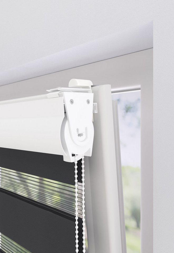 Doppelrollo Greta, my home, Lichtschutz, ohne Bohren, freihängend, Klemmträger mit Feststellschraube, mit Kassette, Befestigung mit Klemmträgern – Bild 4 von 5