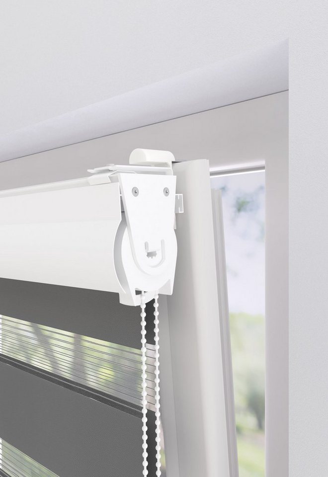 Doppelrollo Greta, my home, Lichtschutz, ohne Bohren, freihängend, Klemmträger mit Feststellschraube, mit Kassette, Befestigung mit Klemmträgern – Bild 4 von 5