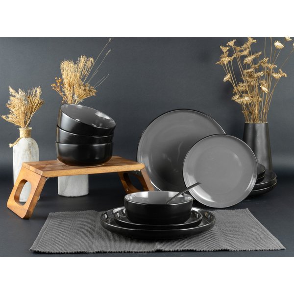 my home Tafelservice Teller Set, modernes Geschirr-Set, Service Östra Greda (12-tlg), 4 Personen, Steinzeug, hohe Haltbarkeit, spülmaschinengeeignet & mikrowell