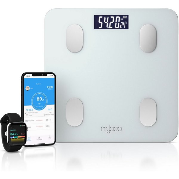 MyBeo Körper-Analyse-Waage Bluetooth Körperfettwaage, digitale Multifunktionswaage, APP Steuerung, 1-tlg., Diagnosewaage, BMI, Körperfett, Wasser & Muskelanteil