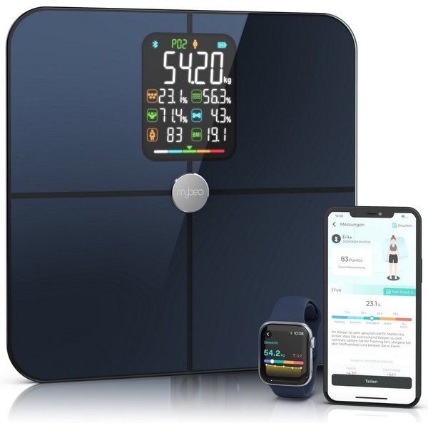 MyBeo Körper-Analyse-Waage Digitale Bluetooth Diagnosewaage mit App-Steuerung, Körperfettwaage, 1-tlg., Full Body Scan, BMI, Körperfett, Wasser & Muskelanteil, 