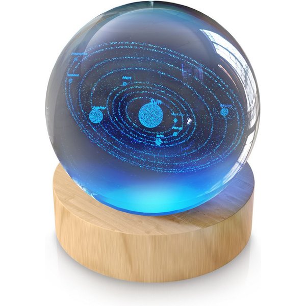 MyBeo LED Dekolicht 3D Glaskugel, Leuchtende Kristallkugel mit Gravur, Nachtlicht Skulptur, Farbwechsel, mit LED, USB-Anschluss, Nachtlichtfunktion, LED fest ve