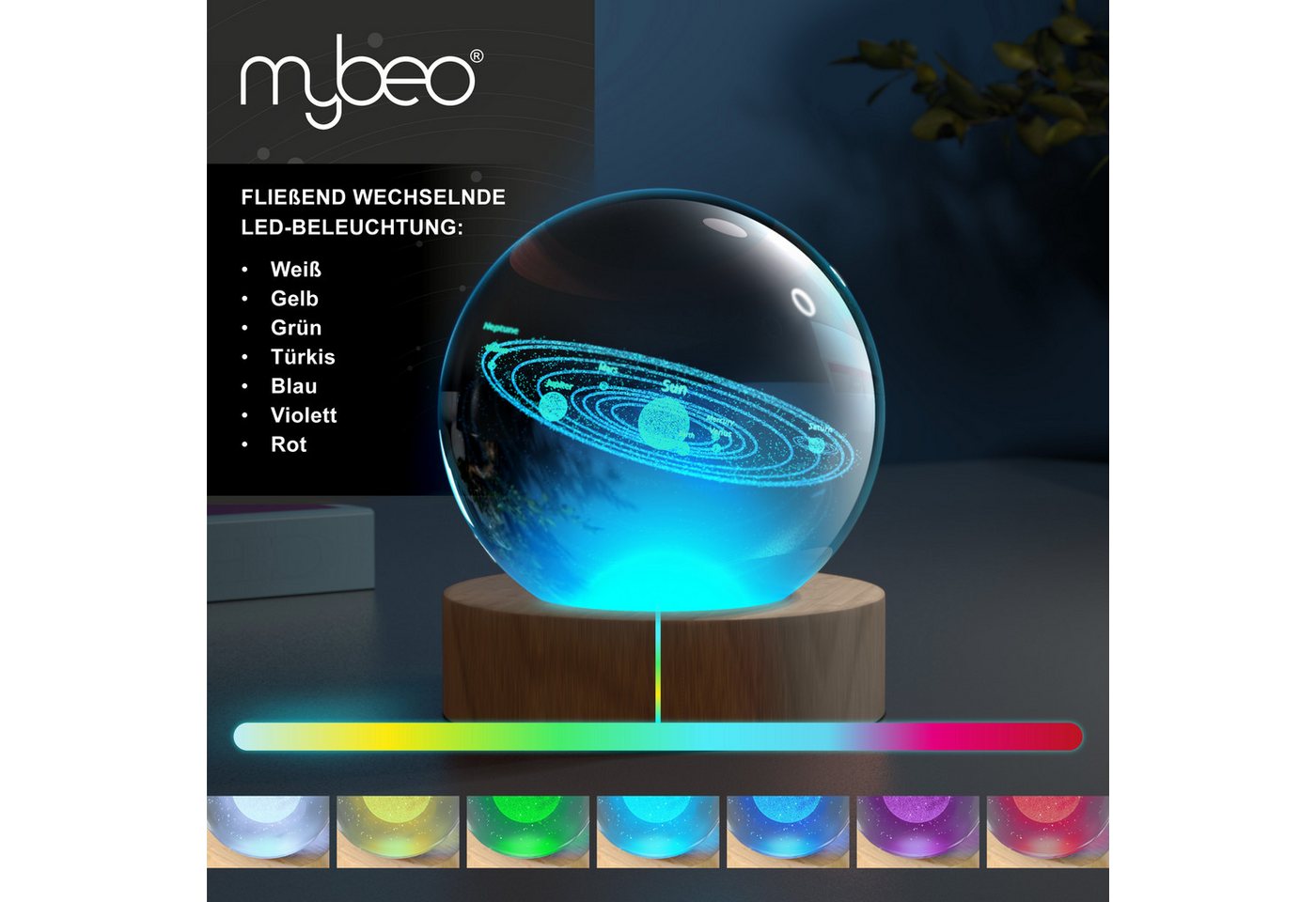 MyBeo LED Dekolicht 3D Glaskugel, Leuchtende Kristallkugel mit Gravur, Nachtlicht Skulptur, Farbwechsel, mit LED, USB-Anschluss, Nachtlichtfunktion, LED fest ve – Bild 5 von 5