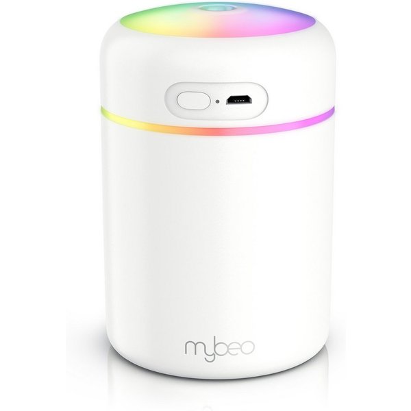 MyBeo Luftbefeuchter Mini mit Aromadiffusor, LED-Farben, 300 ml, 2 Sprühmodi, 0.3 l Wassertank, Abschaltautomatik, USB-Betrieb, leise, Aromafach, Schlafzimmer, 