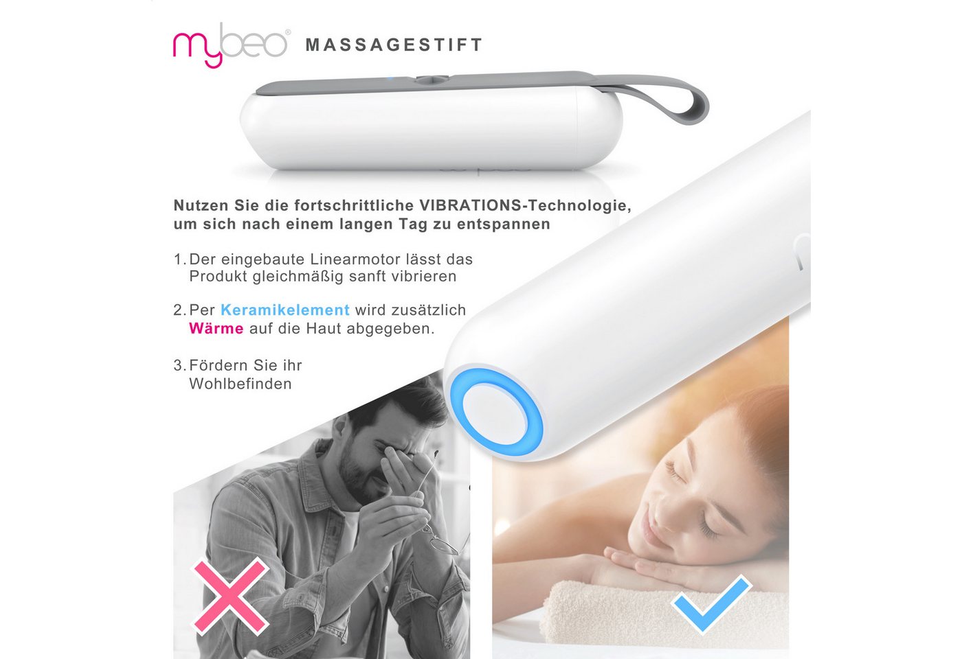 MyBeo Massagegerät Massagestift Vibrationsstift, Vibration und Wärmeeffekt, elektrisch, 1-tlg., Steigerung des Wohlbefindens von Hautbereichen – Bild 2 von 5