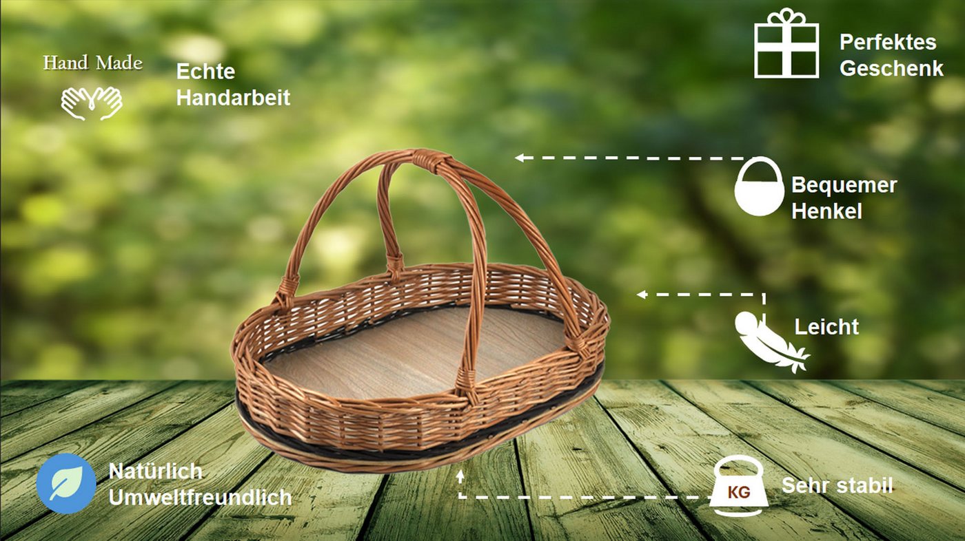 MyBer® Tablett Korb aus Weide Weidentablett Weidenkorb Tragekorb 44/28/25cm braun, Weide, (1-tlg., Für Obst, Gemüse, Brot, Geschirr und Vieles mehr), Sehr stabi – Bild 2 von 5