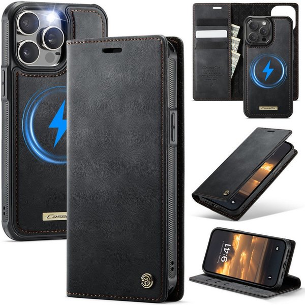 Mycotech Handyhülle Premium 2in1 Klapphülle mit abnehmbarem Magnet Case MagSafe Für iPhone 15 Pro, Schwarz