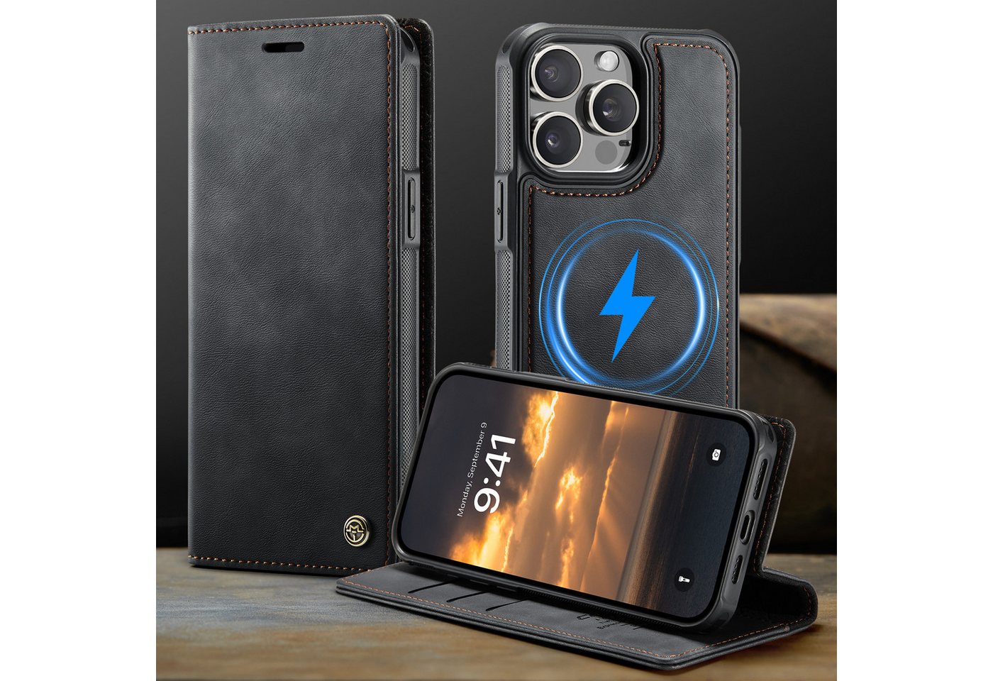 Mycotech Handyhülle Premium 2in1 Klapphülle mit abnehmbarem Magnet Case MagSafe Für iPhone 15 Pro, Schwarz – Bild 2 von 5