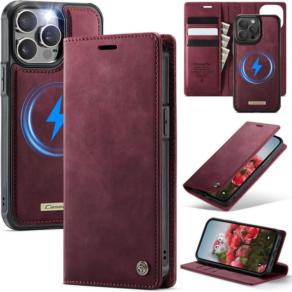 Mycotech Handyhülle Premium 2in1 Klapphülle mit abnehmbarem Magnet Case MagSafe Für iPhone 15 Pro, Weinrot
