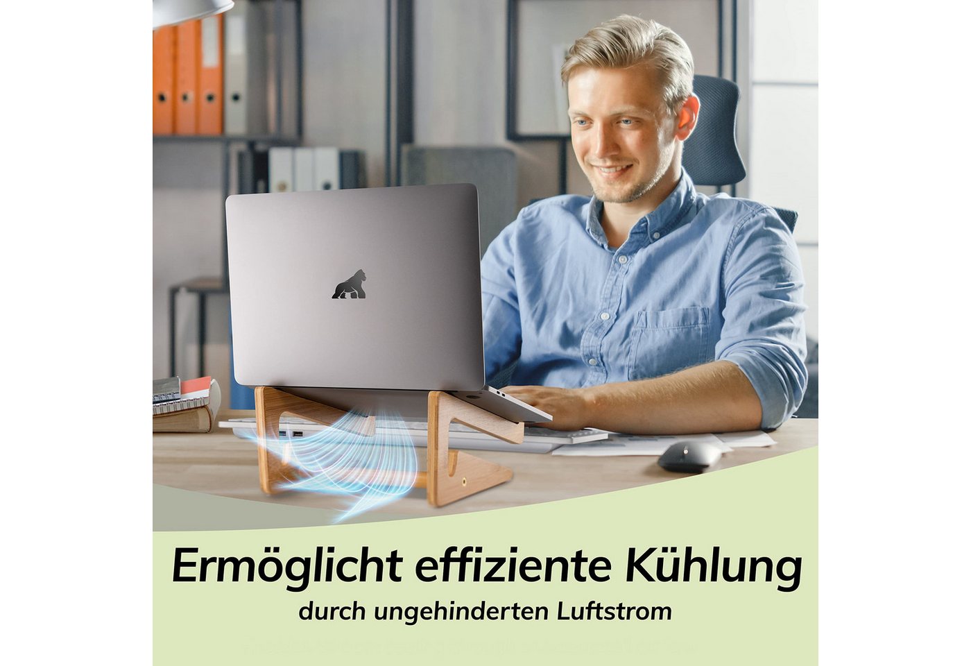MyFatGorilla Laptop-Ständer aus Bambus, Notebook Ständer für 10-15 Zoll, Schreibtisch Zubehör, (bis 15 Zoll, MacBook Stand, Laptop Halter Holz, Laptop Erhöhung, – Bild 4 von 5
