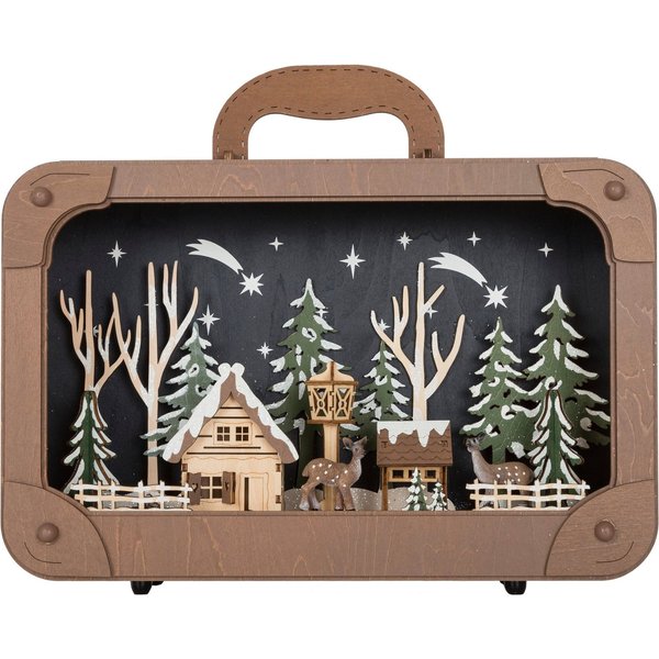 Myflair Möbel & Accessoires Dekoobjekt Koffer mit LED-Dekoration, Weihnachtsdeko aus Holz (1 St), Dekolicht mit Weihnachtsdorf in verschneiter Landschaft