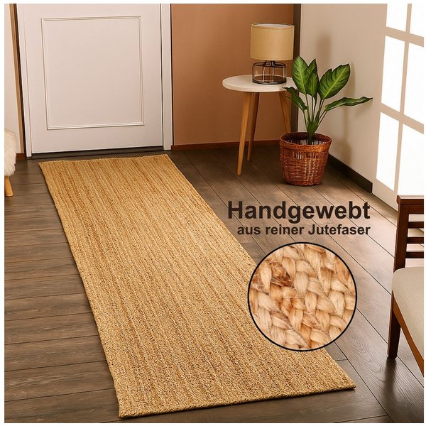 Myflair Möbel & Accessoires Läufer Lola, rechteckig, Höhe: 10 mm, Juteteppich, Wendeteppich, handgeflochten, 100% Naturfaser, Boho-Style