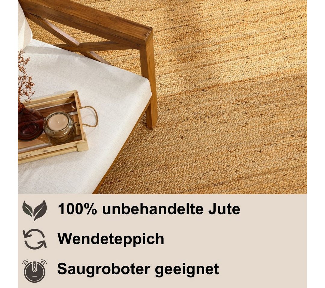 Myflair Möbel & Accessoires Teppich Lola, handgeflochten, rechteckig, Höhe: 10 mm, Juteteppich, Wendeteppich, 100% Naturfaser, auch in rund & als Läufer – Bild 5 von 5