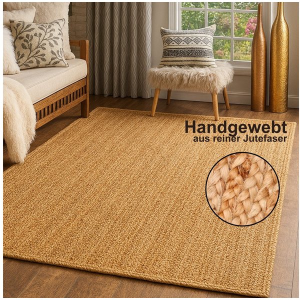 Myflair Möbel & Accessoires Teppich Lola, handgeflochten, rechteckig, Höhe: 10 mm, Juteteppich, Wendeteppich, 100% Naturfaser, auch in rund & als Läufer