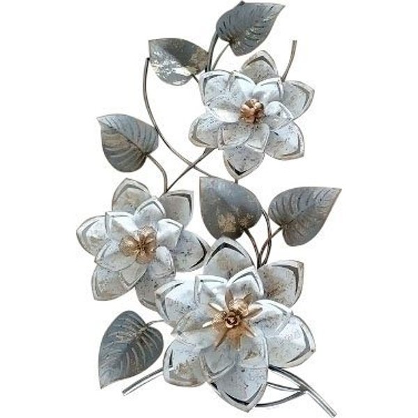 Myflair Möbel & Accessoires Wandbild Blumen, silber/weiß, aus Metall, Blumenranke