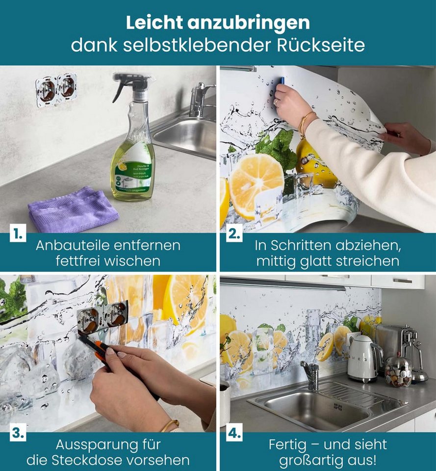 MyMaxxi Küchenrückwand Küchenrückwand selbstklebend blühender Blütenbaum Spritzschutz Folie, (Klebefolie passend geschnitten und gerollt B 80 cm x H 60 cm), Bau – Bild 4 von 5