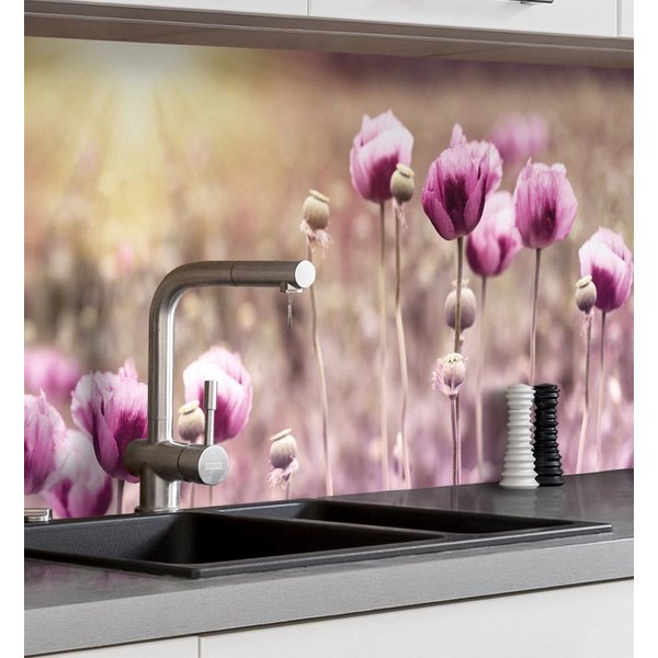 MyMaxxi Küchenrückwand Küchenrückwand selbstklebend Lila Blumen Spritzschutz Folie, (Klebefolie Küchenrückwand aufgerollt B 340 cm x H 60 cm), Violet Flower B 3