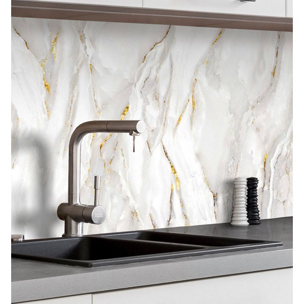 MyMaxxi Küchenrückwand Küchenrückwand selbstklebend Marmor Weiß Gold Spritzschutz Folie, (Klebefolie passend geschnitten und gerollt B 340 cm x H 60 cm), Marmor