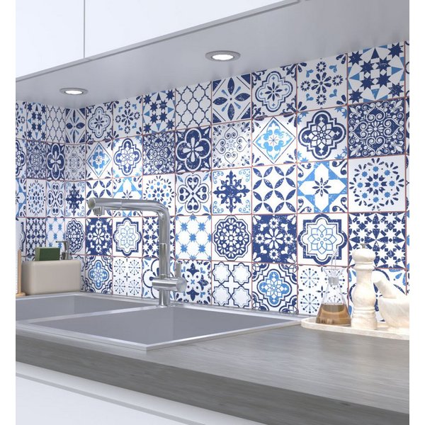 MyMaxxi Küchenrückwand Küchenrückwand selbstklebend Retro blaue Fliesen Spritzschutz Folie, (Klebefolie Küchenrückwand aufgerollt B 280 cm x H 60 cm), Retro blu