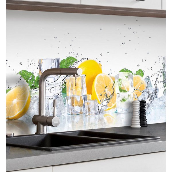MyMaxxi Küchenrückwand Küchenrückwand selbstklebend Zitrone Spritzschutz Folie, (Klebefolie Küchenrückwand aufgerollt B 280 cm x H 60 cm), Yellow - White B 280 