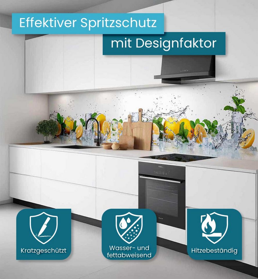 MyMaxxi Küchenrückwand Küchenrückwand selbstklebend Zitrone Spritzschutz Folie, (Klebefolie Küchenrückwand aufgerollt B 120 cm x H 60 cm), Yellow - White B 120  – Bild 2 von 5