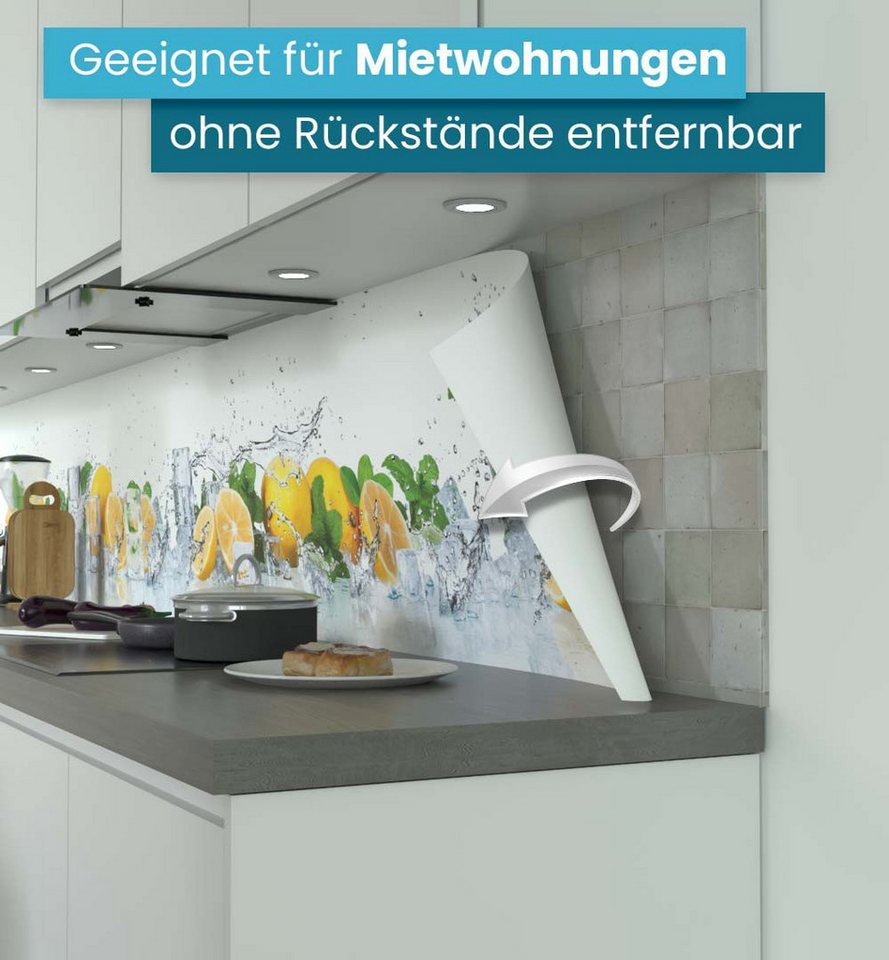 MyMaxxi Küchenrückwand Küchenrückwand selbstklebend Zitrone Spritzschutz Folie, (Klebefolie Küchenrückwand aufgerollt B 120 cm x H 60 cm), Yellow - White B 120  – Bild 3 von 5