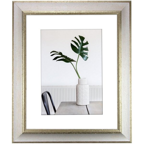 myposterframe Einzelrahmen Dysnomia Barock Edel Bilderrahmen, (1 Stück), 25x25 cm, Weiß Silber, Echtholz