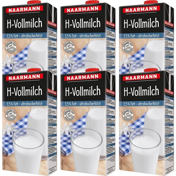 NAARMANN Milch, Naarmann H Milch 3.5 Fett Vollmilch ultrahocherhitzt 1000ml 6er Pack