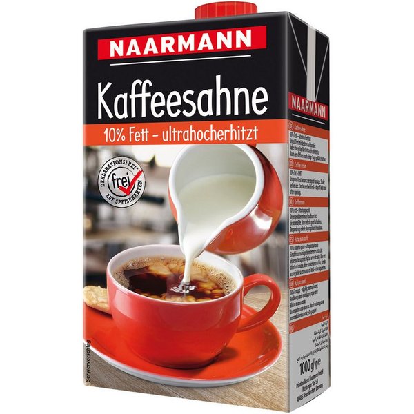 NAARMANN Milch, Naarmann Kaffeesahne 10 Prozent Fett wärmebehandelt sahnig 1000ml
