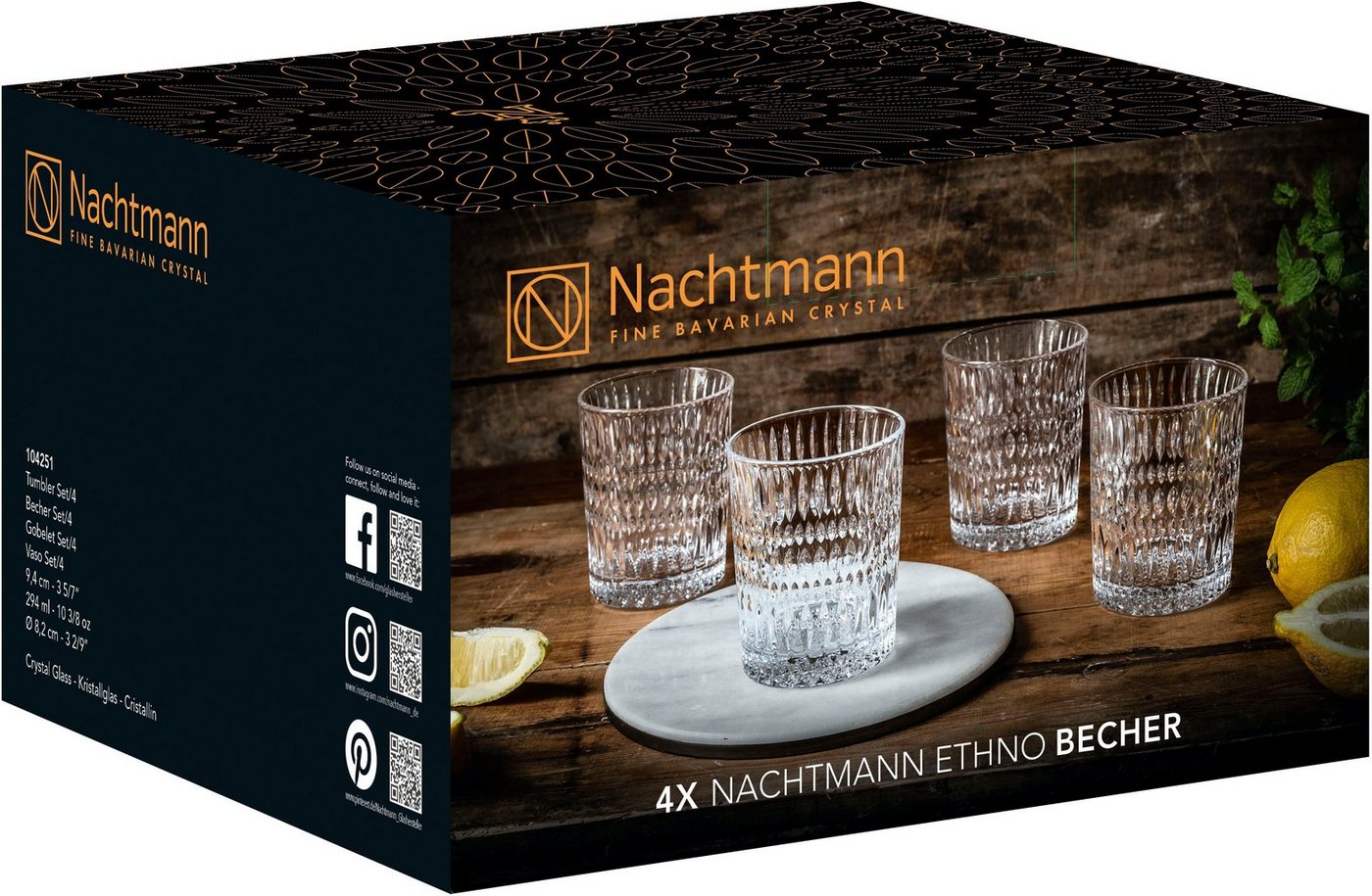 Nachtmann Becher Ethno, 4-tlg., Kristallglas, Made in Germany, 305 ml, 4-teilig – Bild 3 von 3
