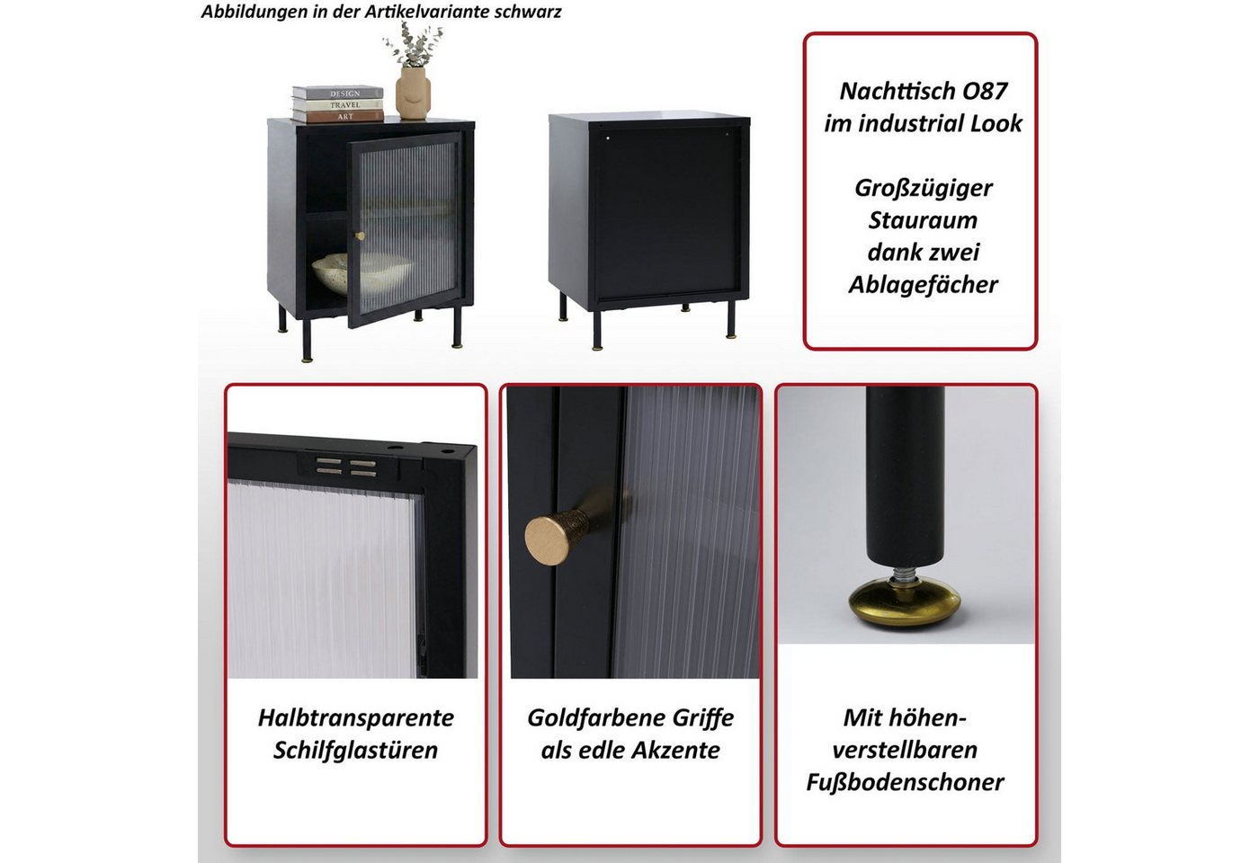 MCW Nachttisch MCW-O87-NT, Schlichtes Design im Industrial Look – Bild 4 von 5