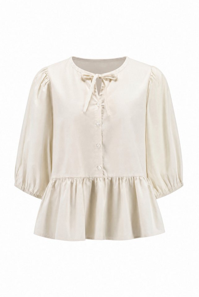 NADINE H Blusenshirt Baumwoll-Bluse mit Puffärmeln Kragenband im Frühlingsstyle – Bild 2 von 4