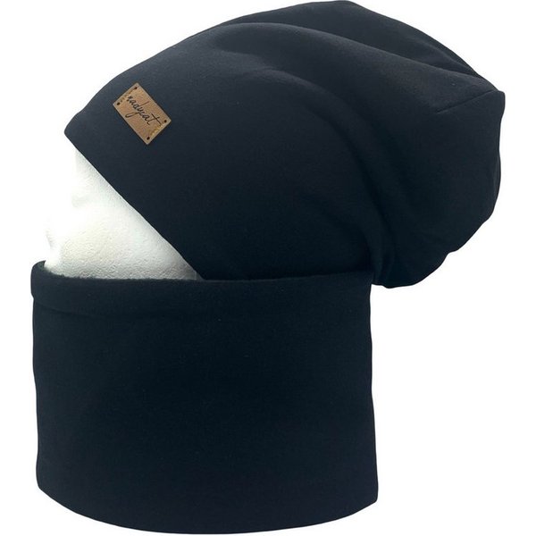 nadycat Beanie BLACK UNI (2-St., Beanie mit passendem Loop) handgefertigt aus der Lausitz