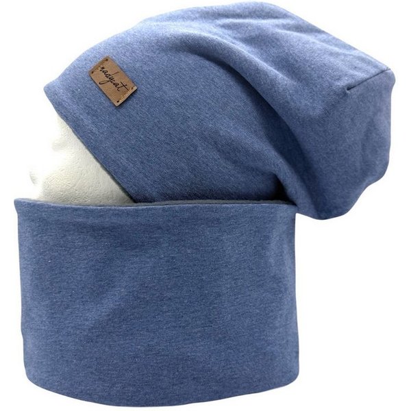 nadycat Beanie BLAU meliert UNI (2-St., Beanie mit passendem Loop) handgefertigt aus der Lausitz