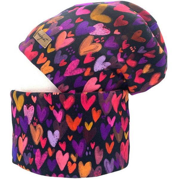 nadycat Beanie HEARTS (2-St., Beanie mit passendem Loop) handgefertigt aus der Lausitz