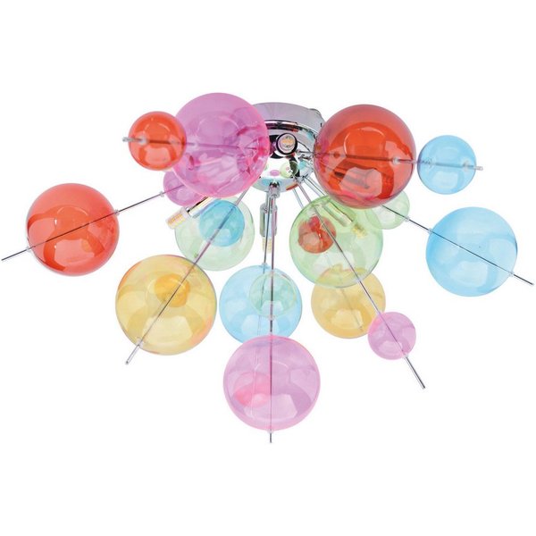 näve Deckenleuchte Explosion, ohne Leuchtmittel, exkl. 6x G9, bunte Glaskugeln, Gestell chromfarben, halbrund, D: 57cm